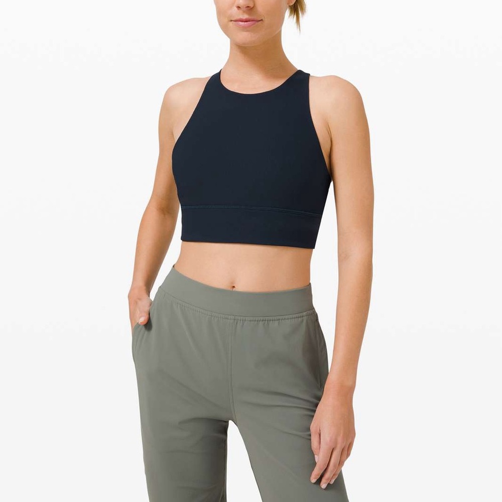 Lululemon Energy Bra High Neck Long Line Rib True Navy size 4